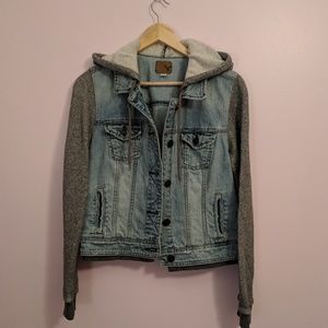 American Eagle Denim Jean Jacket with Knit Sleeves